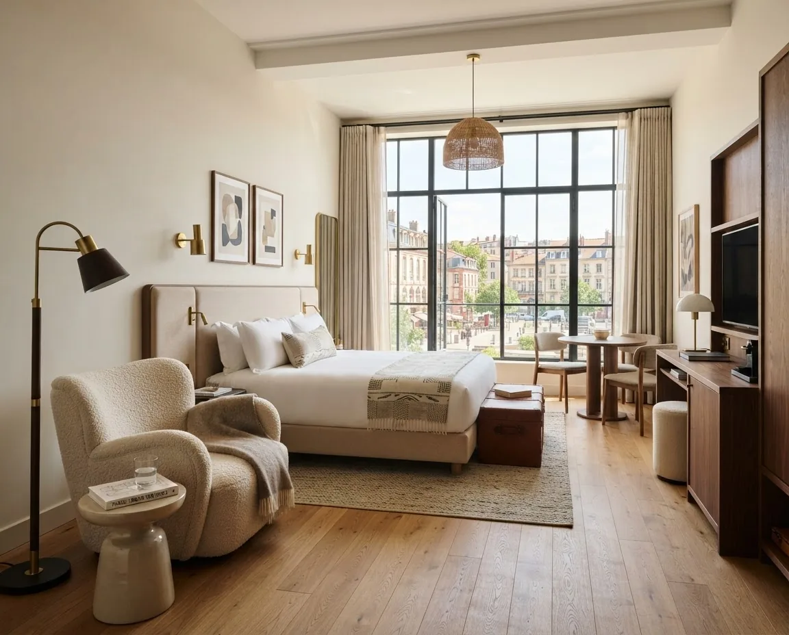 The Window Room with a bright city view and reading chair